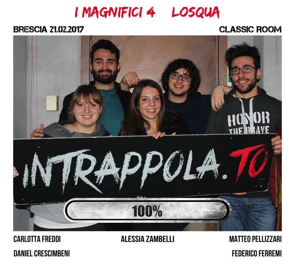 Il gruppo I magnifici 4 + losqua è fuggito dalla nostra escape room Classic Room