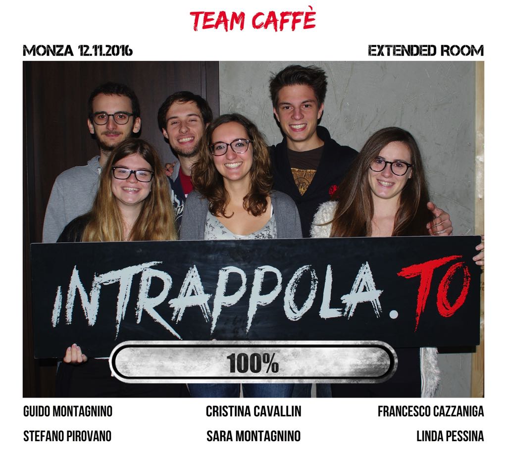 Il gruppo Team Caffè è fuggito dalla nostra escape room Extended Room