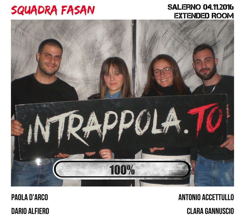 Il gruppo Squadra Fasan è fuggito dalla nostra escape room Extended Room