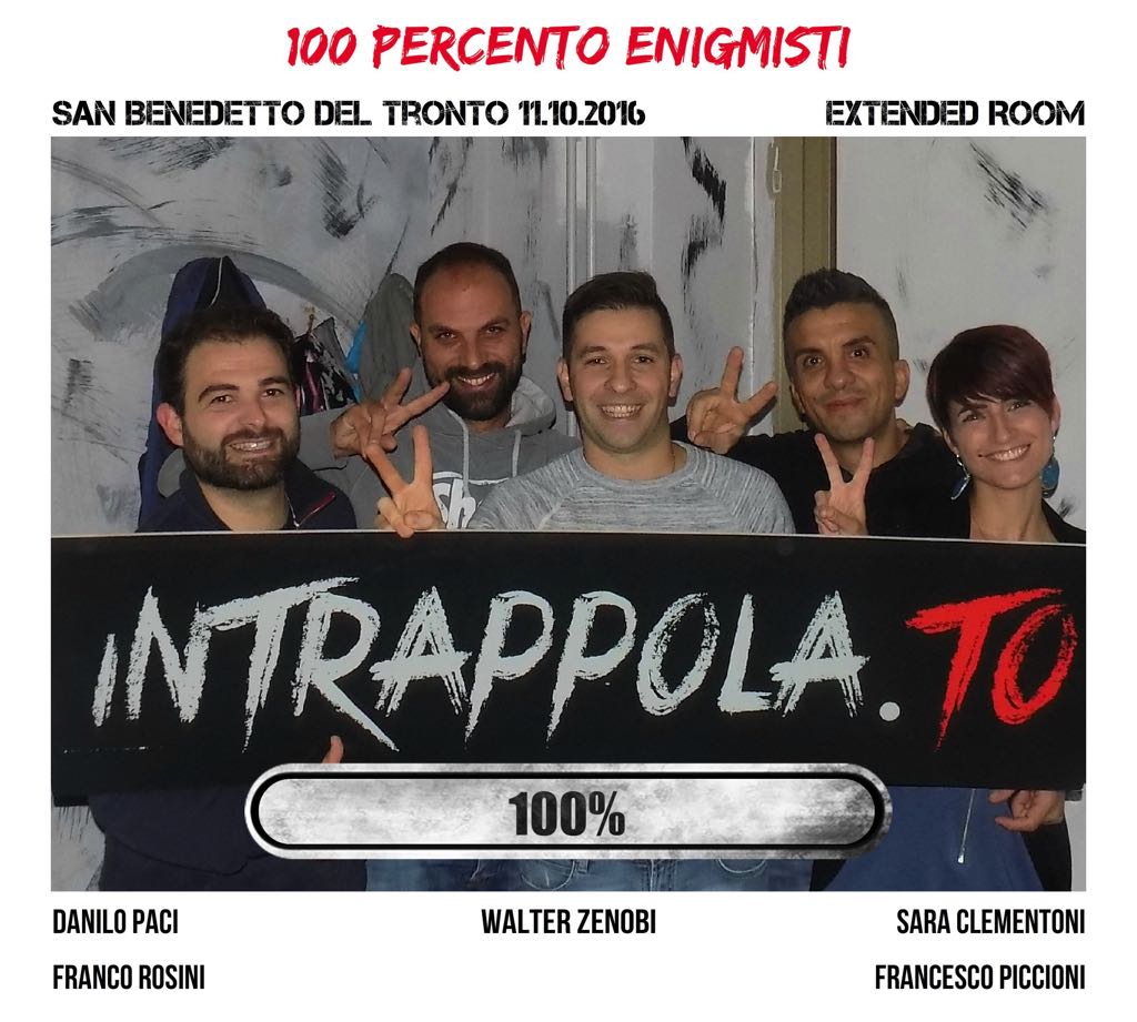 Il gruppo 100 percento enigmisti è fuggito dalla nostra escape room Extended Room