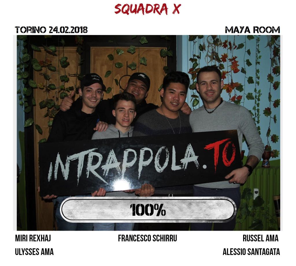 Il gruppo Squadra X è fuggito dalla nostra escape room Maya Room