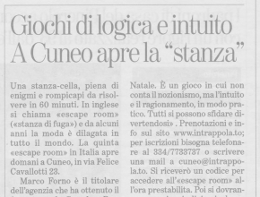 La Stampa - Intrappola.to: giochi di logica e intuito, a Cuneo apre la stanza