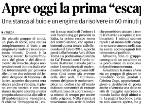 La nuova Venezia - Apre oggi la prima escape room