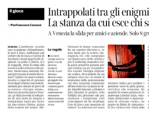Corriere del Veneto - Intrappolati tra gli enigmi da risolvere: la stanza da cui esce chi sa fare squadra
